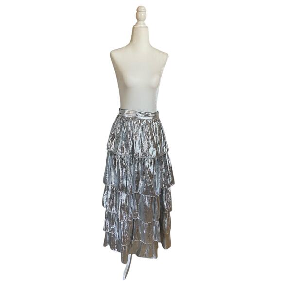 NWT Antonio Melani x Born on Fifth Aurelia Metallic Tiered Ruffle Skirt - Picture 4 of 10
